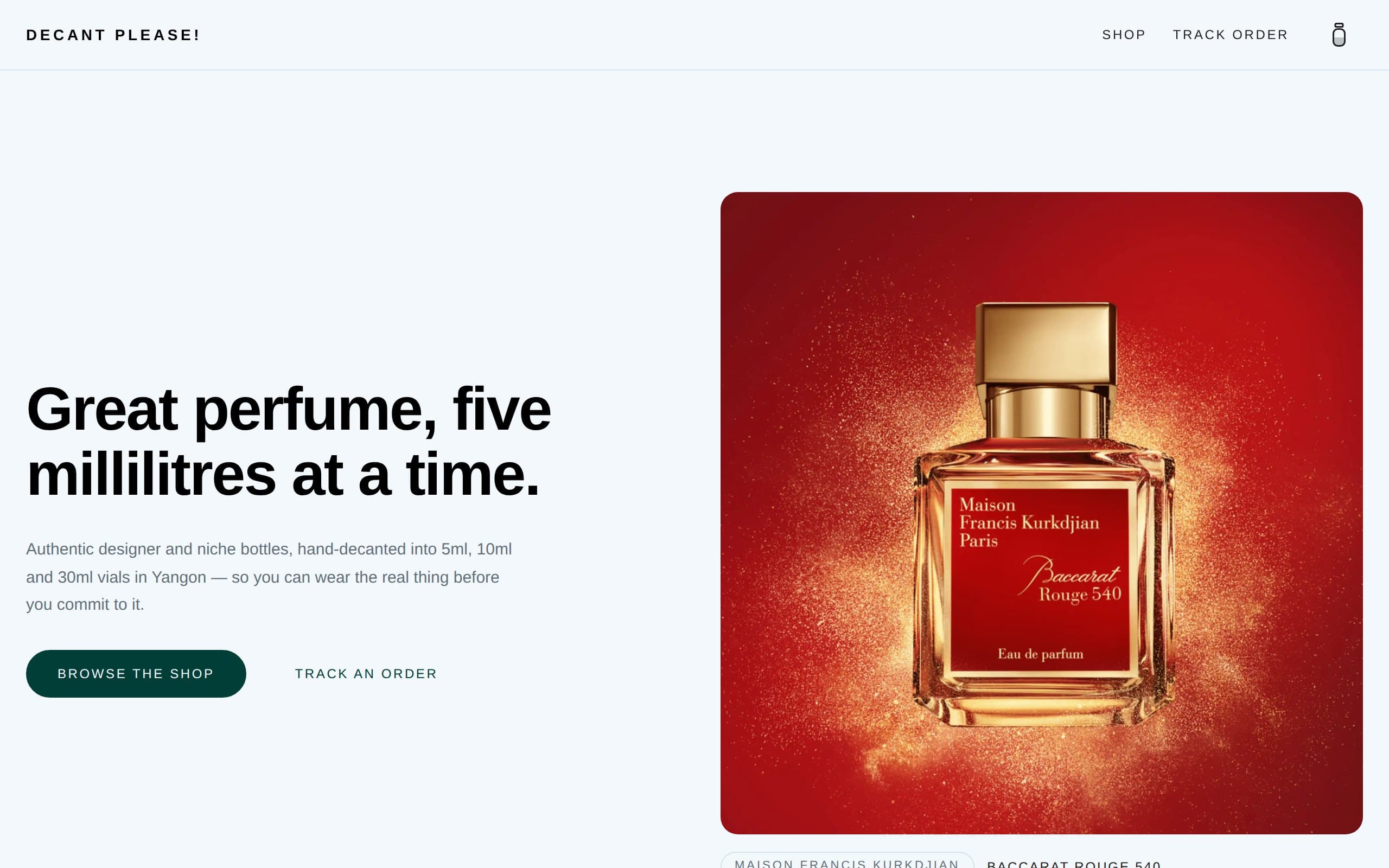 Screenshot of the Decant Please! site